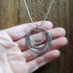 16 Inch 925 Sterling Silver Triple Hammered Circle Necklace